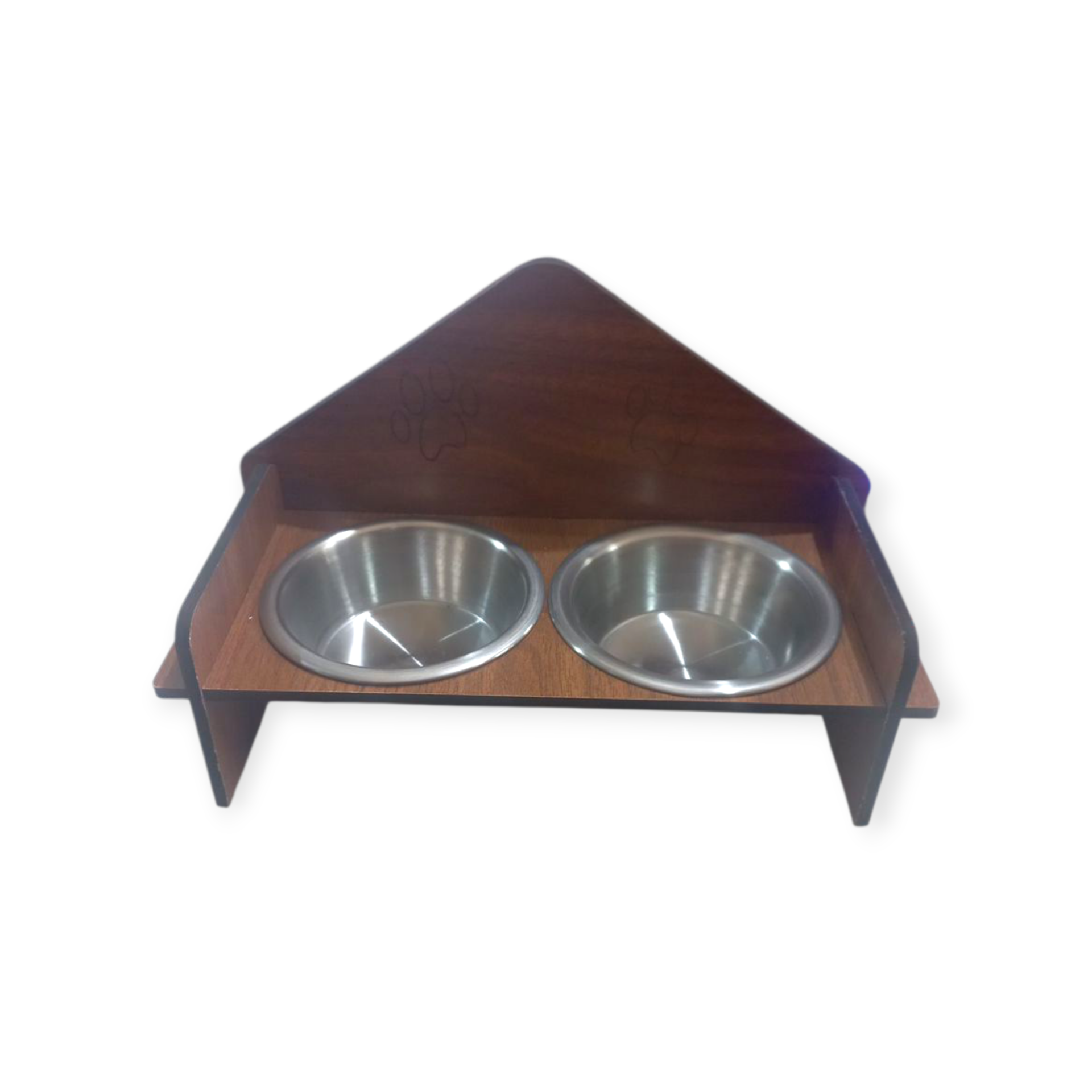 Ahşap Pati Desenli İkili Seramik Mama Ve Su Kabı