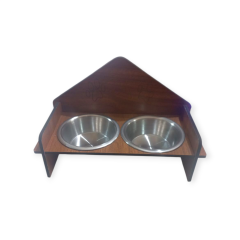 Ahşap Pati Desenli İkili Seramik Mama Ve Su Kabı