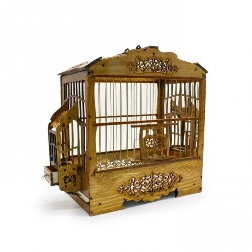 Birdlife Bombeli Lüx Oymalı Ahşap Kuş Kafesi 35X30X17Cm