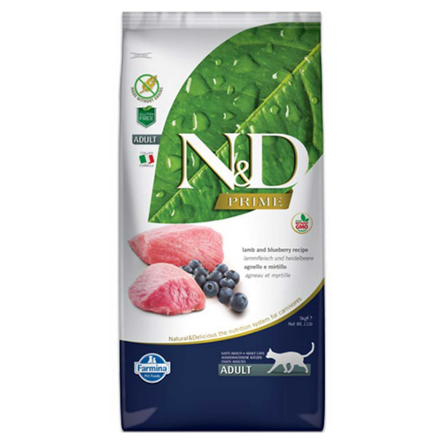 N&D Prime Kuzu Etli ve Yaban Mersinli Yetişkin Kedi Maması – 1.5 Kg