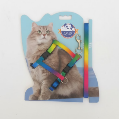 LM Kedi Göğüs Tasması ve Gezdirme Seti – Gökkuşağı Renkli