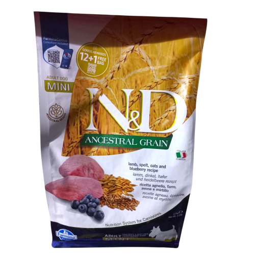N&D prime Düşük Tahıllı Kuzu Etli Yaban Mersinli Mini Yetişkin Köpek Maması 2,5kg
