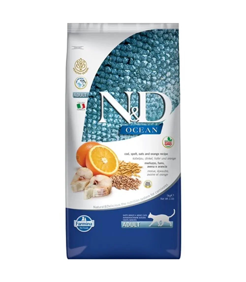 N&D prime Ocean Düşük Tahıllı Morina Balıklı Ve Portakallı Yetişkin Kedi Maması 10 Kg