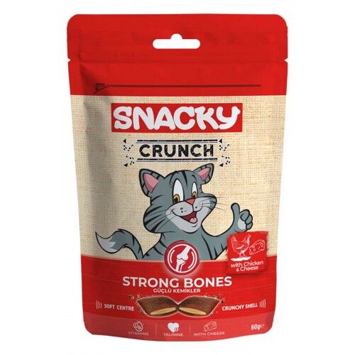 Snacky Snacky Crunch Strong Bones Güçlü Kemikler İçin Tavuk Ve Peynirli Kedi Ödül Maması 60Gr