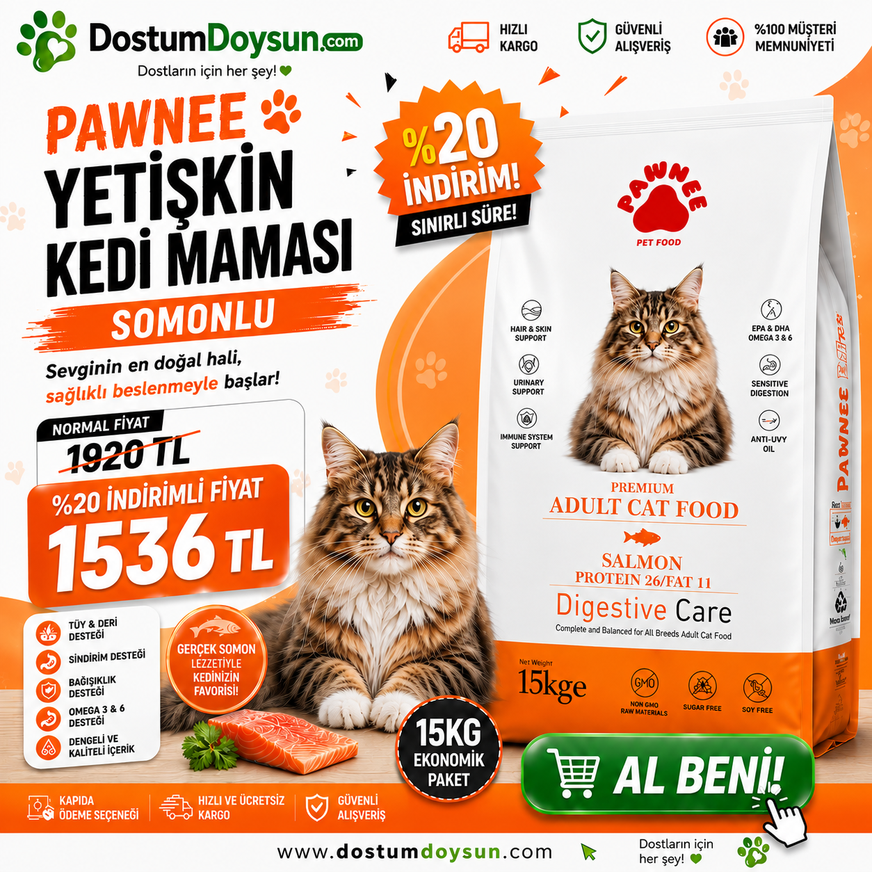 Pawnee aldut somonlu kedi maması 15kg