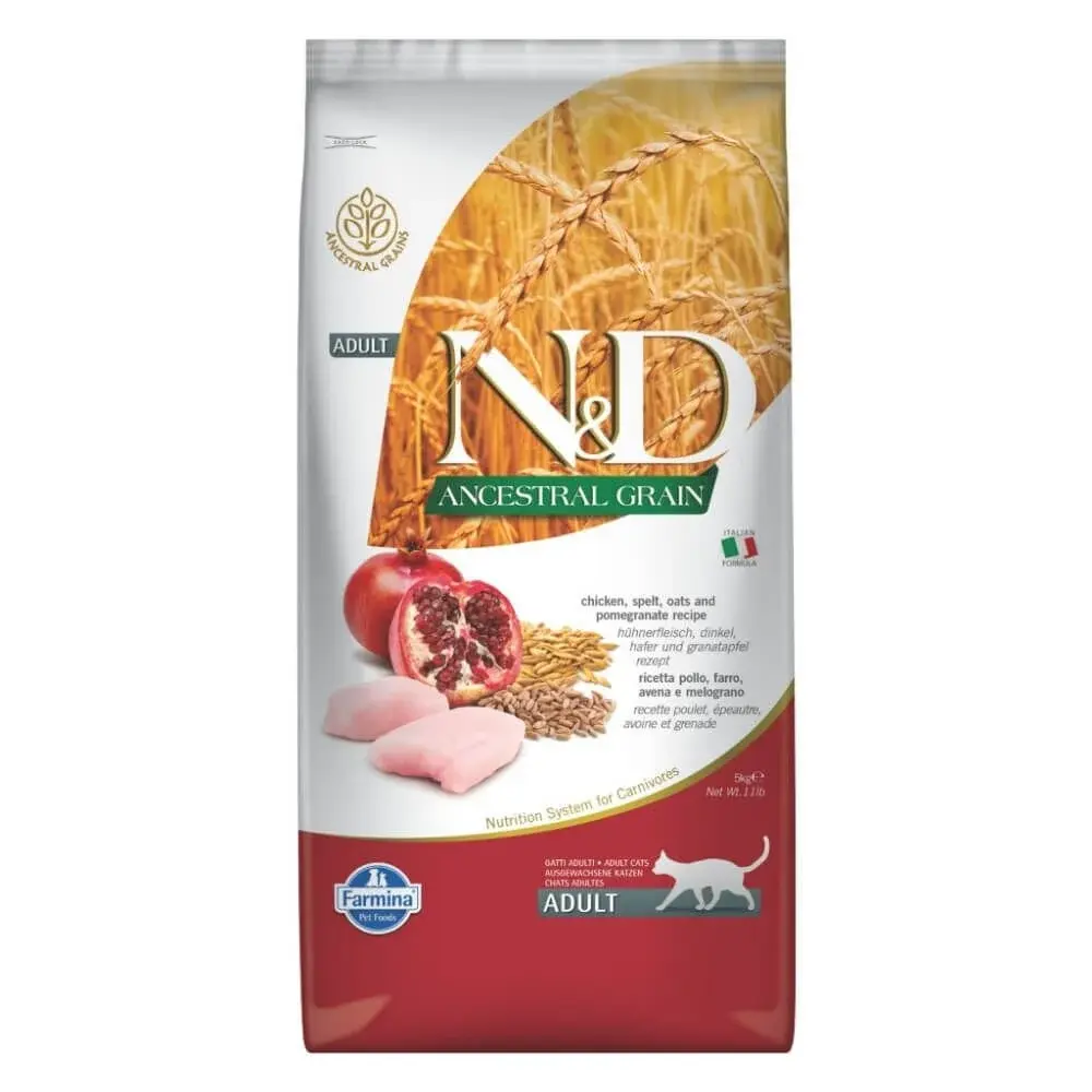 N&D Ancestral Grain Tavuklu ve Narlı Ata Tahıllı kedi maması 5kg