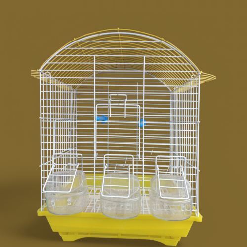 Üç Yemlikli Renkli Tabanlı  Kuş Kafesi  Izgaralı Çekmeceli