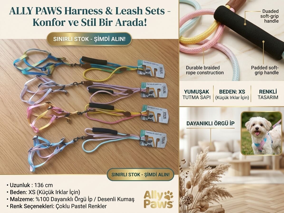 ALLY PAWS HARNESS & LEASH ROPE (XS) 6MMX120CM