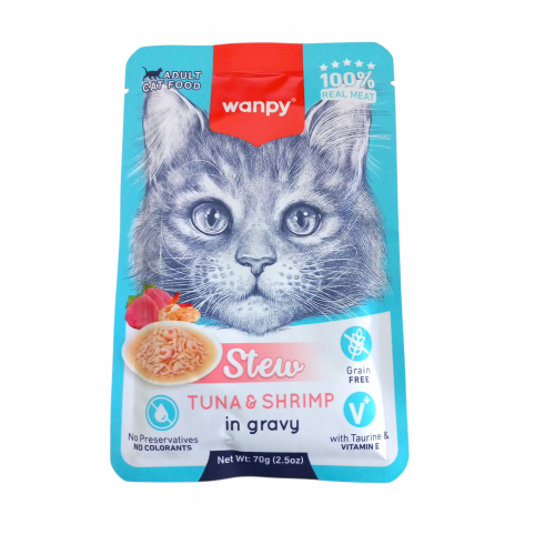 Wanpy Stew Pouch Ton Balık Karidesli Yaş Kedi Maması 70G
