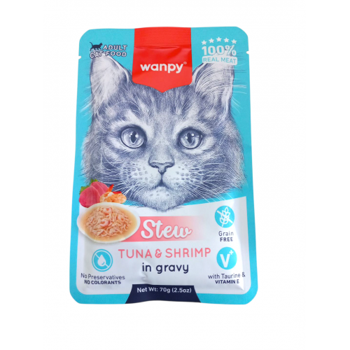 Wanpy Stew Pouch Ton Balık Karidesli Yaş Kedi Maması 70G