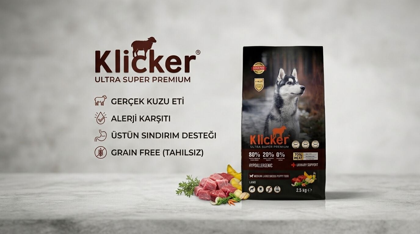 Klicker HypoAllergenic Glutensiz Tahılsız Kuzu Etli Yetişkin Köpek Maması 2,5KG
